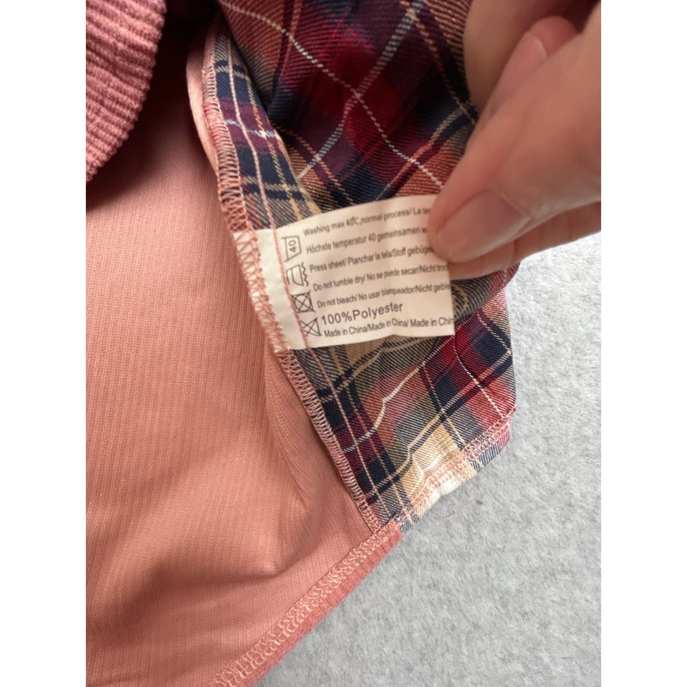 Zeagoo Womens XXL Pink Corduroy Plaid Colorblock Button Down Shirt Shacket NWT - Picture 8 of 11
